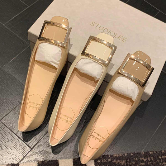 粉絲瘋狂敲碗方釦粗跟名媛跟鞋 - TWINKLE