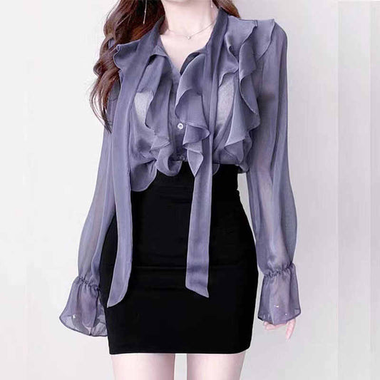 荷葉飄帶浪漫襯衫 - TWINKLE