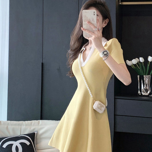 撞色氣質A字顯瘦針織洋裝 - TWINKLE