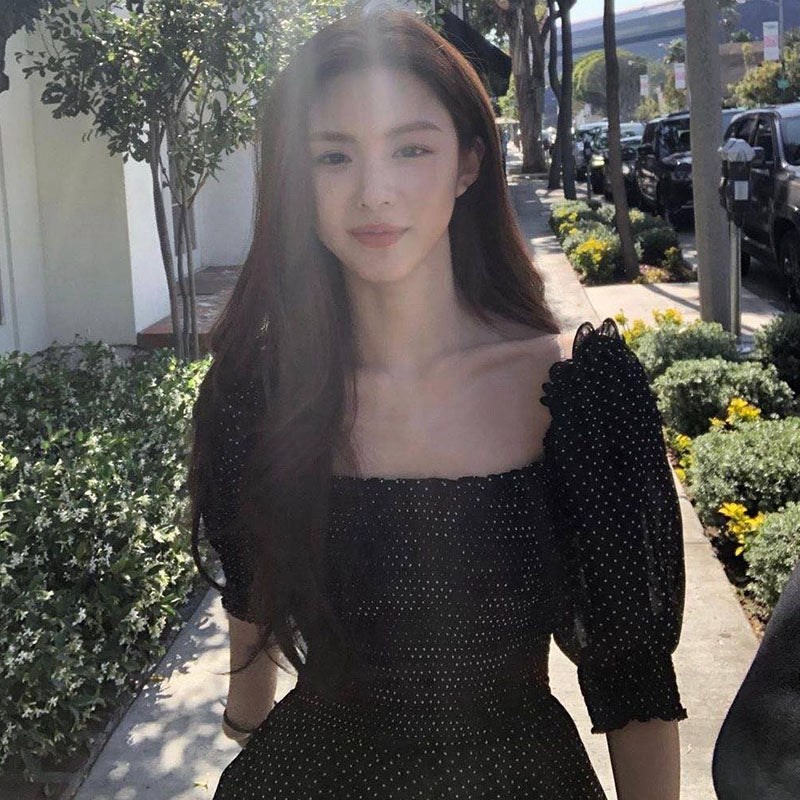 方領小波點韓劇女神洋裝 - TWINKLE