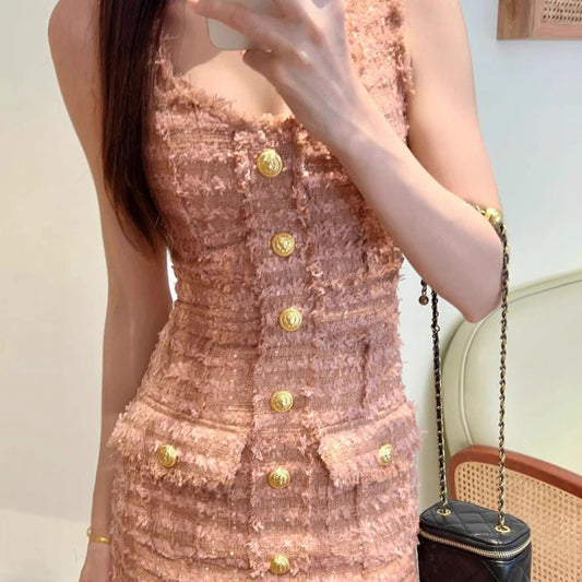 一眼愛上超美粉棕小香洋裝 - TWINKLE