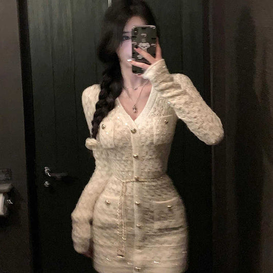 貴氣亮絲精緻包臀針織洋裝 - TWINKLE