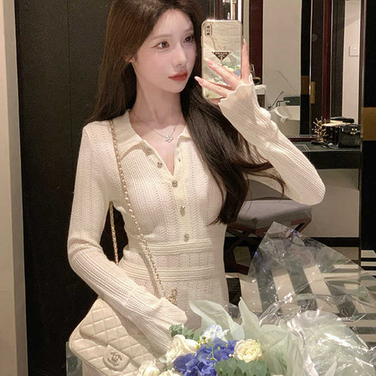 甜美簍空針織收腰洋裝 - TWINKLE