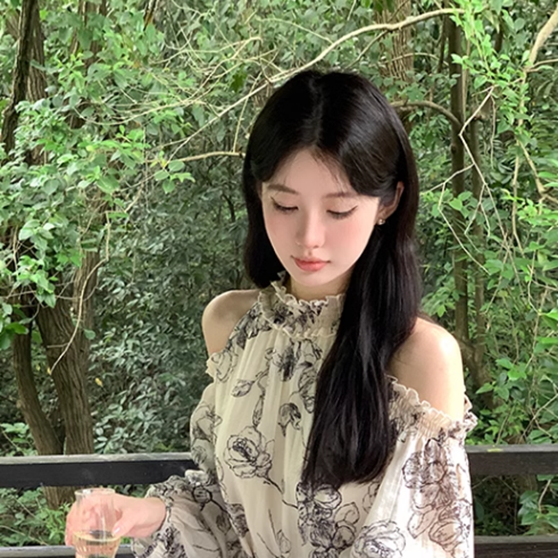 露肩小仙女印花洋裝 - TWINKLE