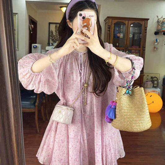 溫柔甜美粉碎花寬鬆洋裝 - TWINKLE