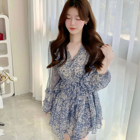 溫柔清新藍印花洋裝 - TWINKLE