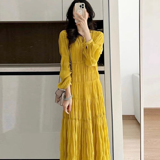 女神印象皺褶雪紡洋裝 - TWINKLE