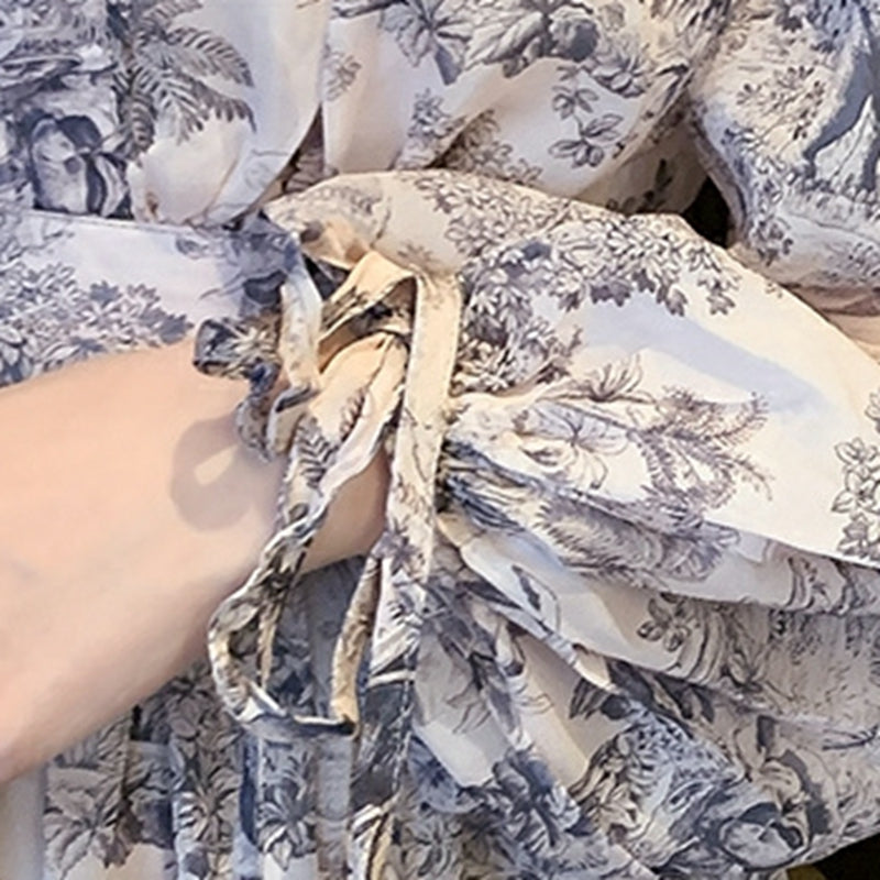 高雅印花腰間簍空女神長洋裝 - TWINKLE