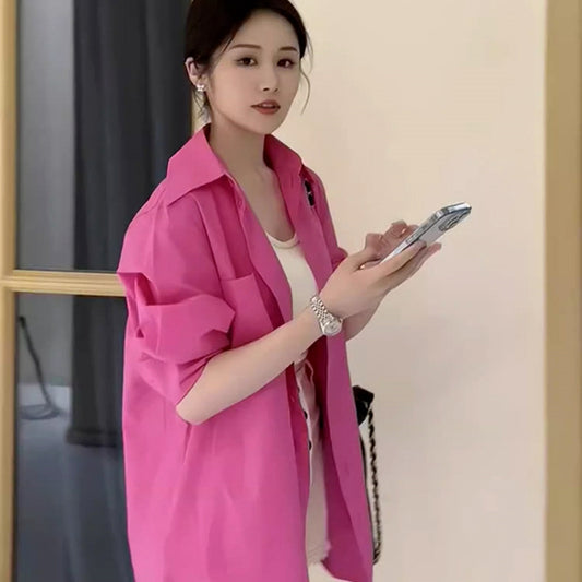 顯白好搭玫粉寬鬆襯衫 - TWINKLE