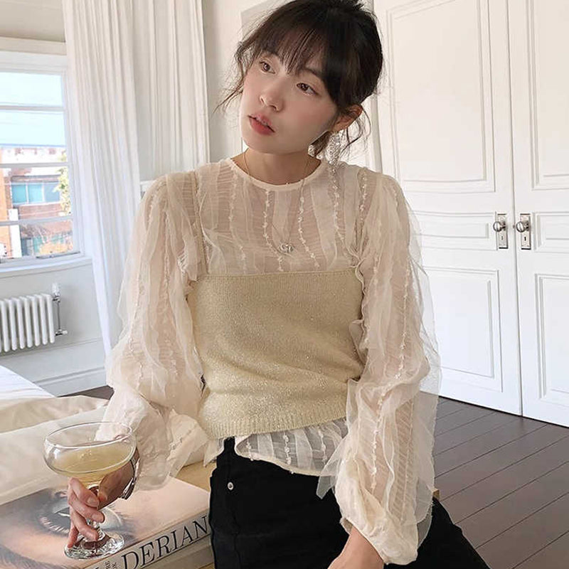 優雅甜美波浪蕾絲上衣 - TWINKLE