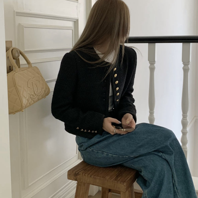 英倫風顯瘦粗花呢小香外套 - TWINKLE