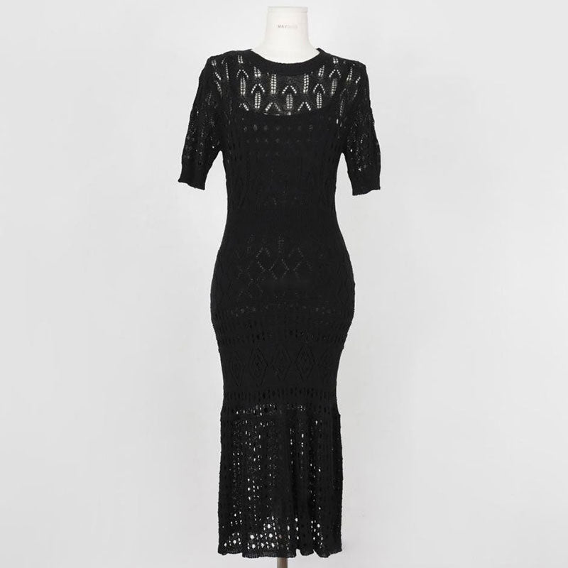 優雅名媛簍空花紋針織洋裝 - TWINKLE