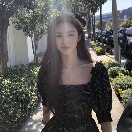 方領小波點韓劇女神洋裝 - TWINKLE