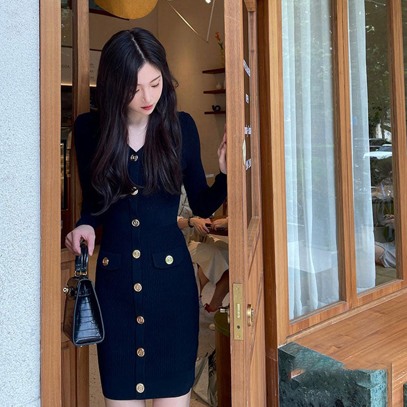 經典優雅包臀針織洋裝 - TWINKLE