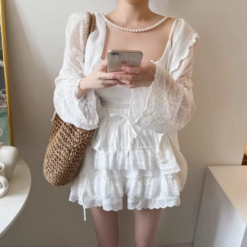 日常度假都美帶帽蕾絲罩衫