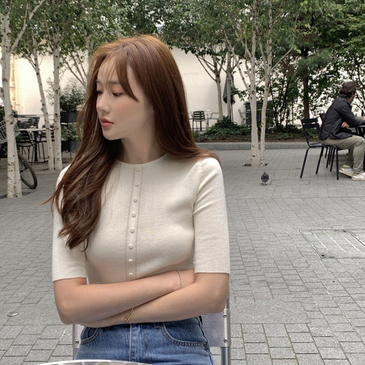 知性圓領顯瘦針織上衣 - TWINKLE