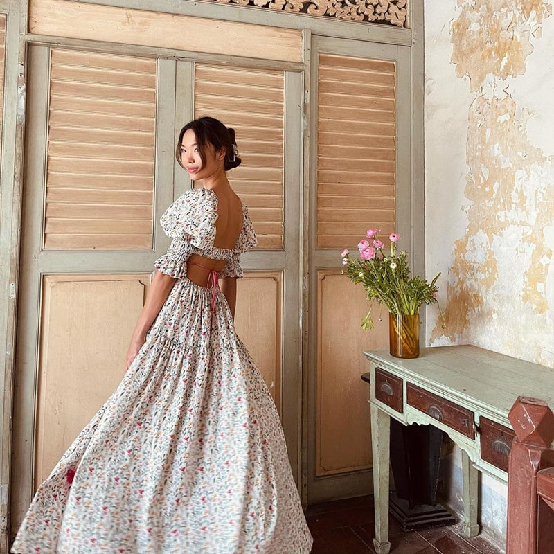 復古公主袖方領女神洋裝 - TWINKLE