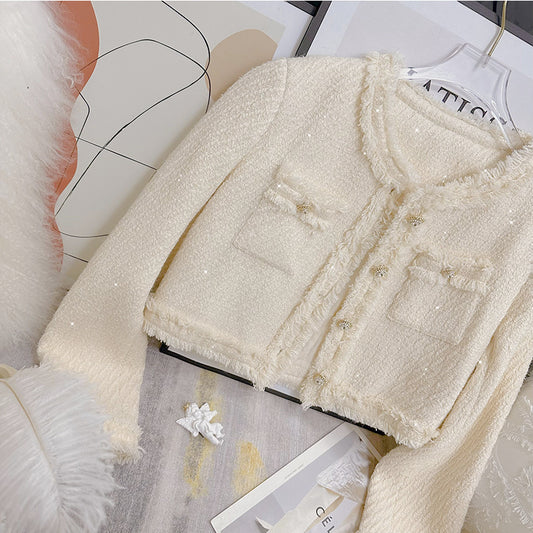 名媛亮絲貴氣粗毛呢小香外套 - TWINKLE