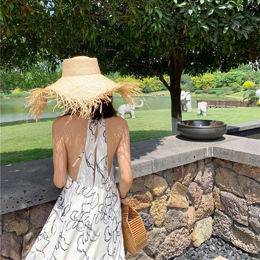 高雅印花微露背度假洋裝 - TWINKLE