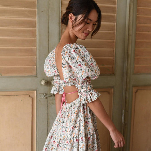 復古公主袖方領女神洋裝 - TWINKLE