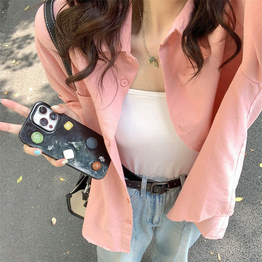 蜜桃粉好氣色歐膩襯衫 - TWINKLE