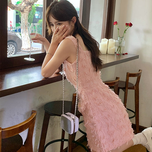 超美粉色芭比風毛呢小香洋裝 - TWINKLE