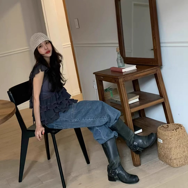 深V甜美荷葉上衣