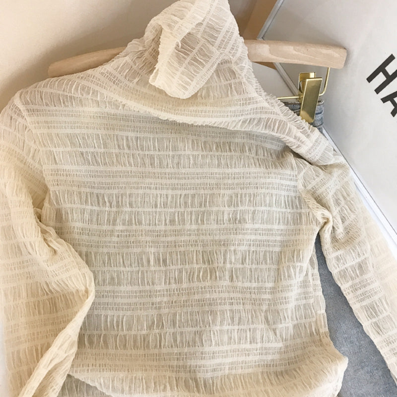 皺褶堆領微透膚超美內搭上衣 - TWINKLE