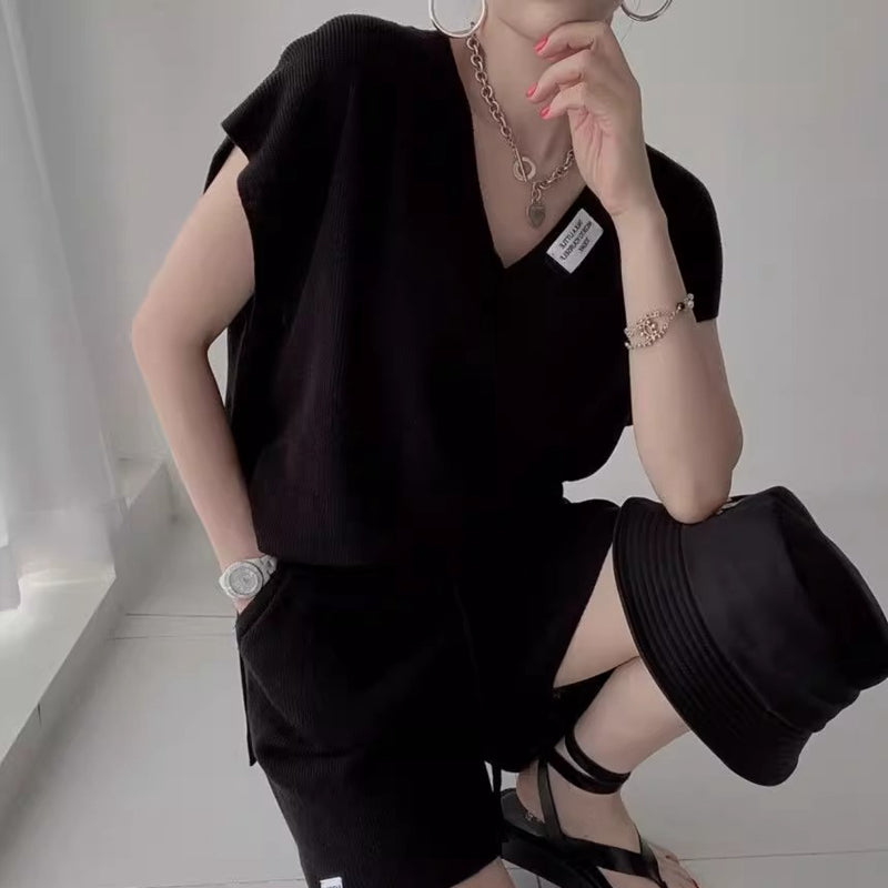 超舒服鬆弛感V領短褲套裝