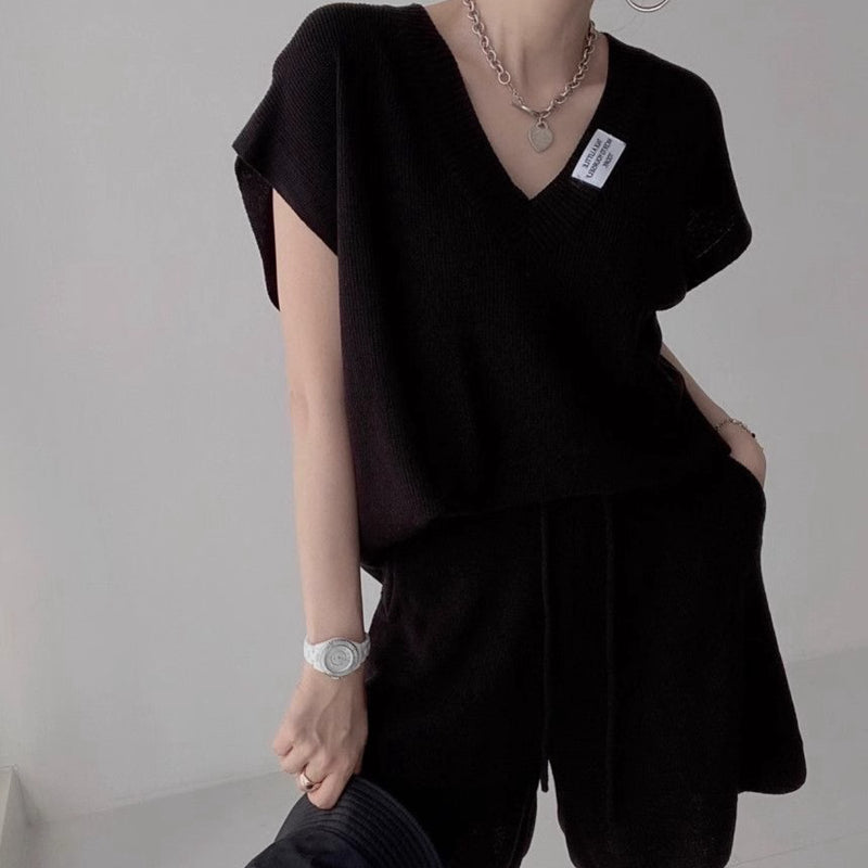 超舒服鬆弛感V領短褲套裝