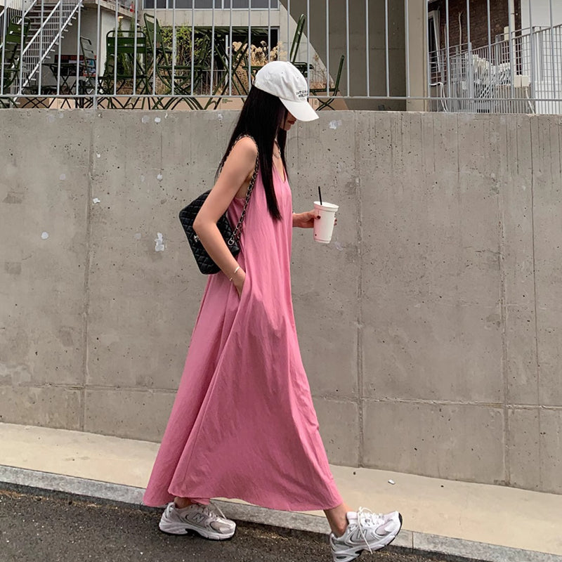 V領隨性氣質傘狀長洋裝