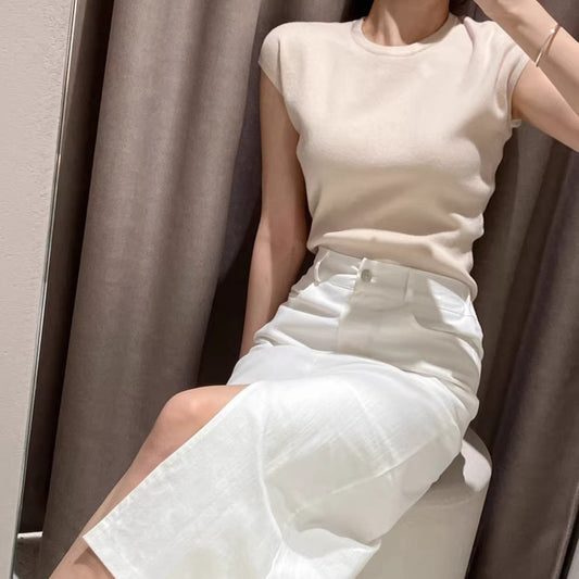 高級簡約包肩針織上衣