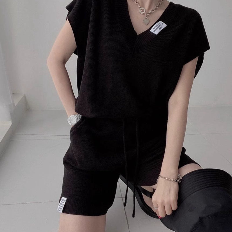 超舒服鬆弛感V領短褲套裝