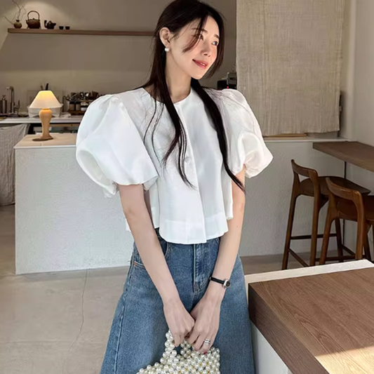 名媛風泡泡袖上衣