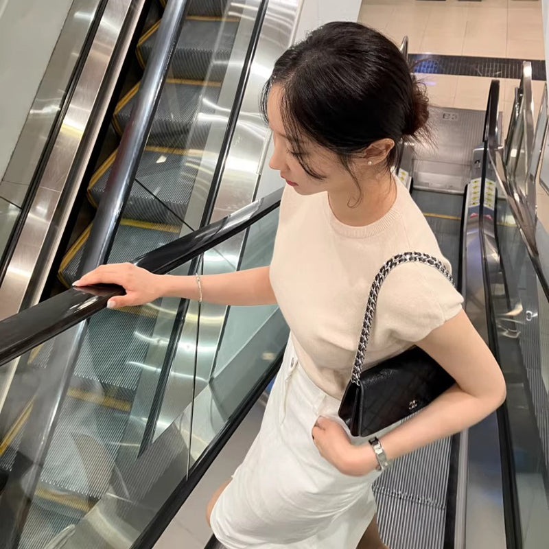 高級簡約包肩針織上衣