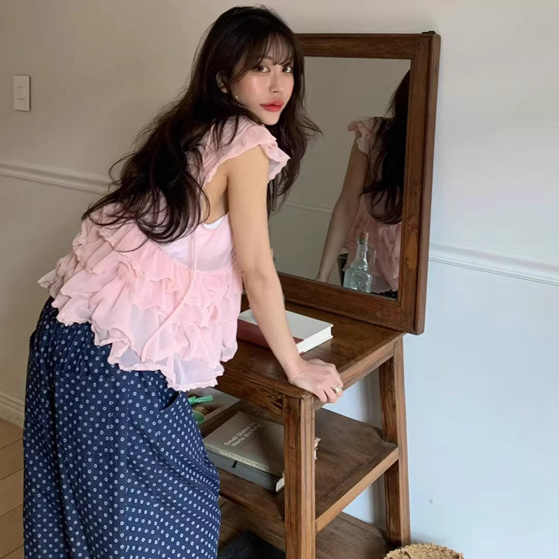 深V甜美荷葉上衣
