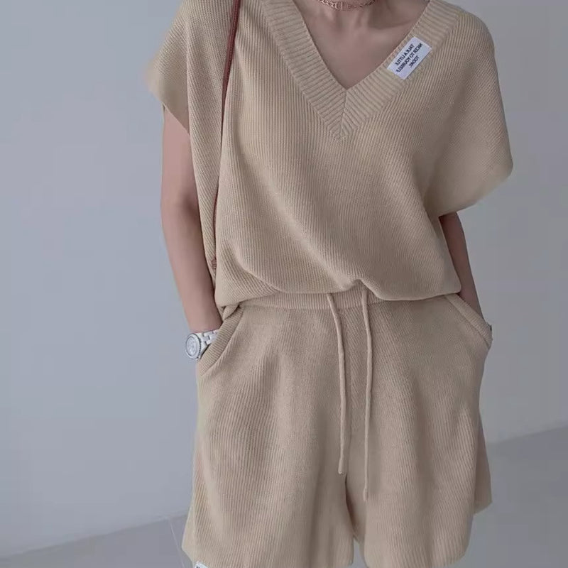 超舒服鬆弛感V領短褲套裝