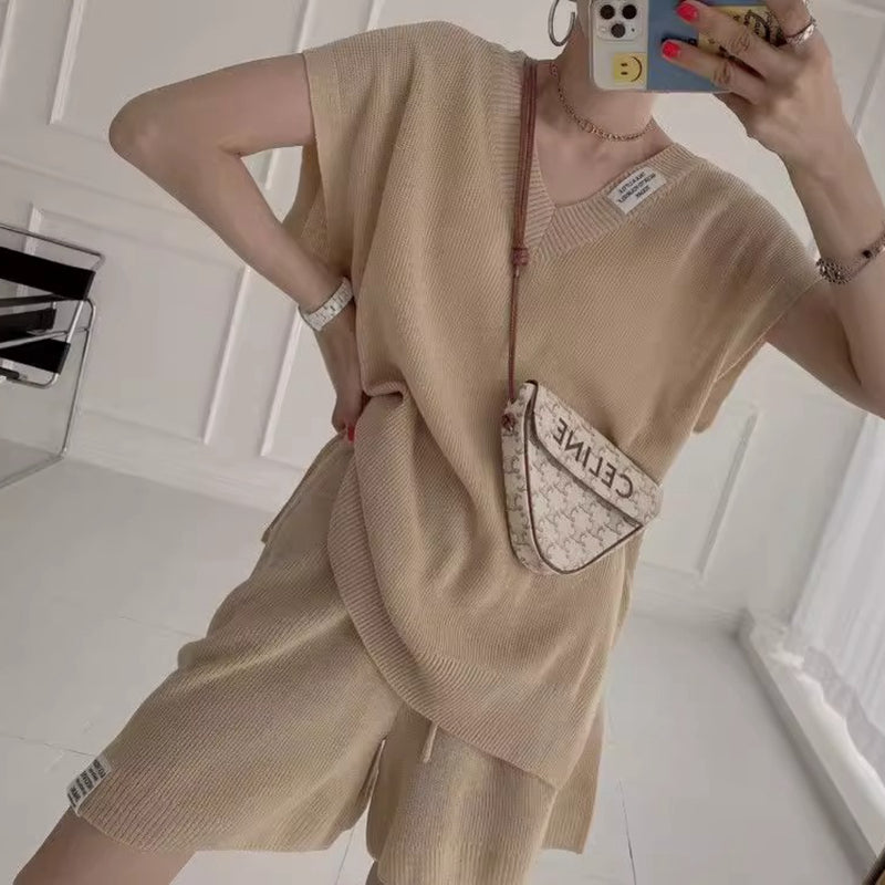 超舒服鬆弛感V領短褲套裝