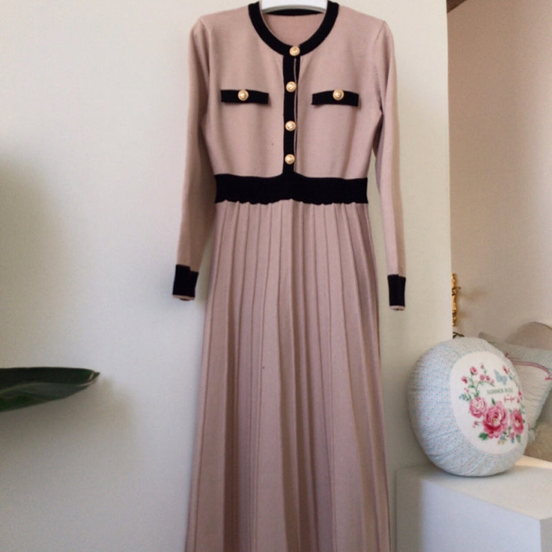 溫柔知性鈕扣百褶洋裝 - TWINKLE