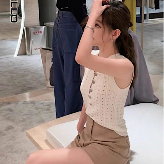 貴氣小簍空無袖針織上衣