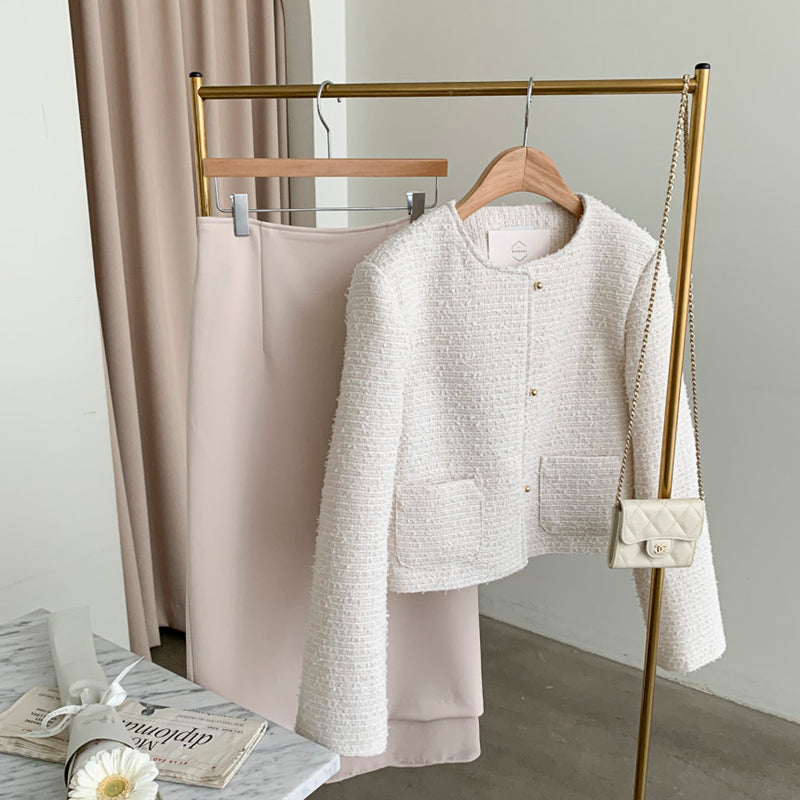 氣質升級圓領毛呢短外套