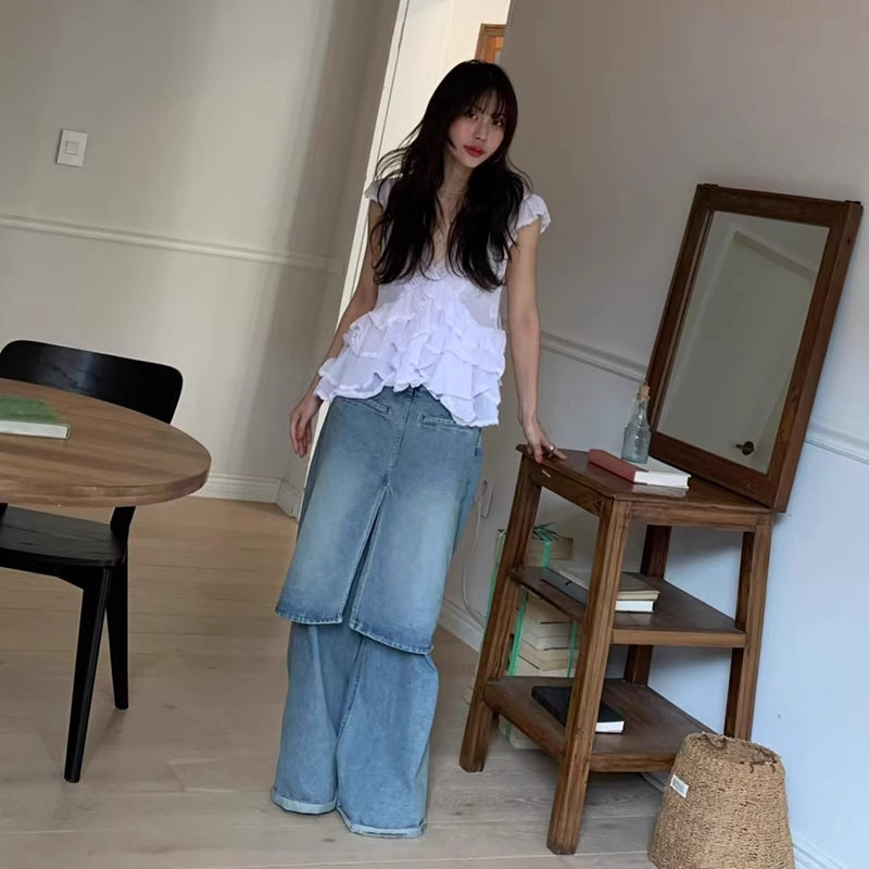 深V甜美荷葉上衣