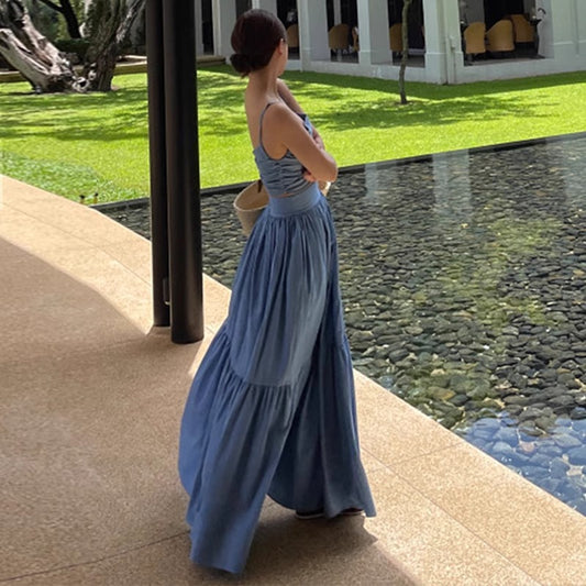 超出片大裙擺兩件套牛仔洋裝