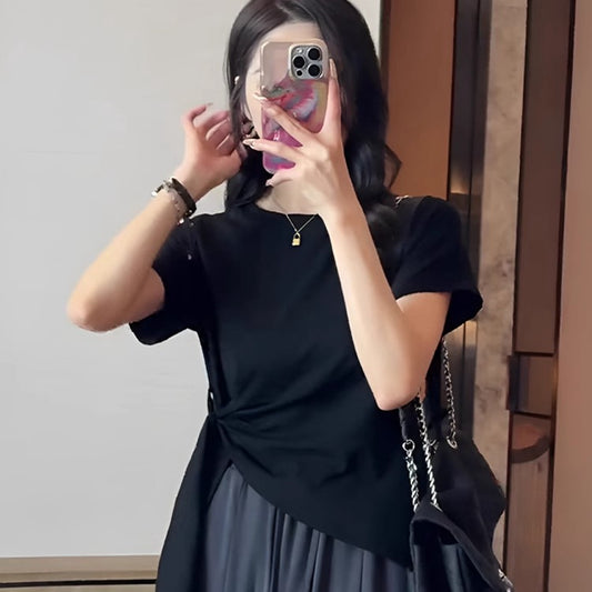 優雅不規則綁帶T恤 - TWINKLE