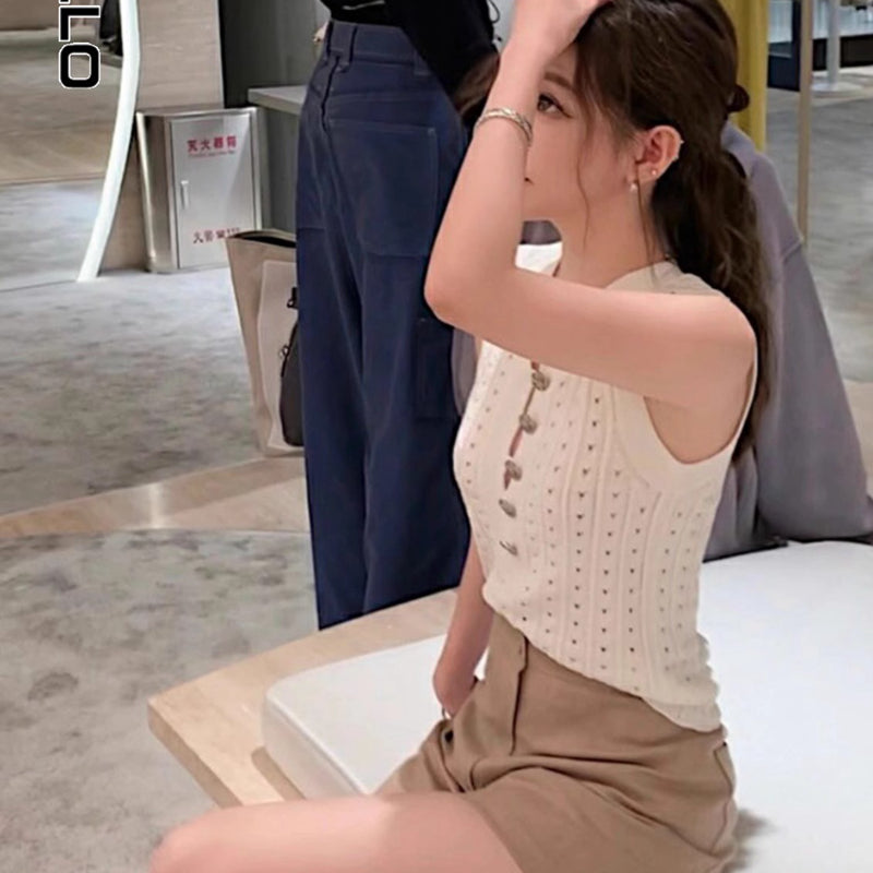 貴氣小簍空無袖針織上衣