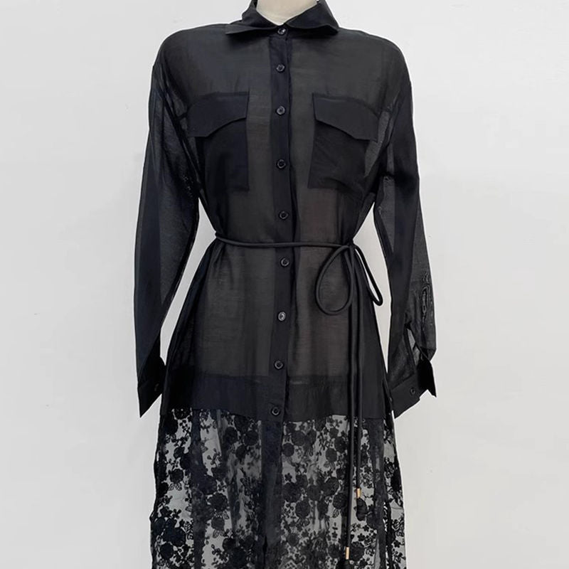 蕾絲襯衫長版罩衫