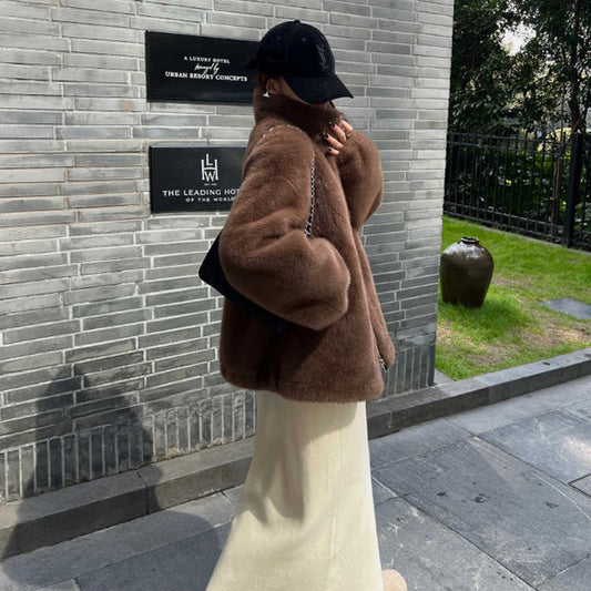 環保皮草水貂絨時尚保暖外套 - TWINKLE