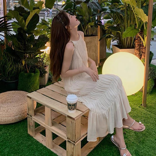 優雅皺褶掛脖洋裝 - TWINKLE