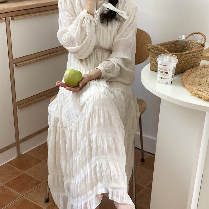 女神印象皺褶雪紡洋裝 - TWINKLE