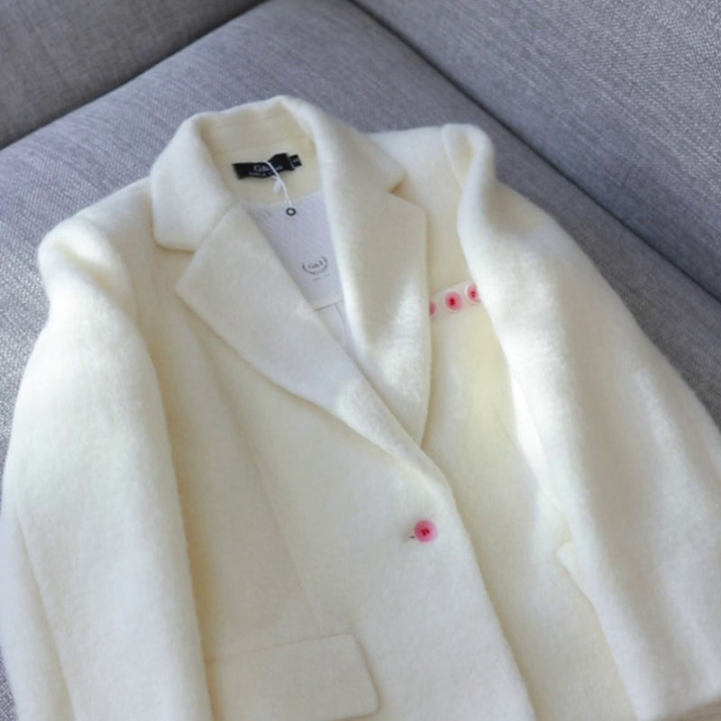 法式名媛馬海毛毛呢西裝外套 - TWINKLE